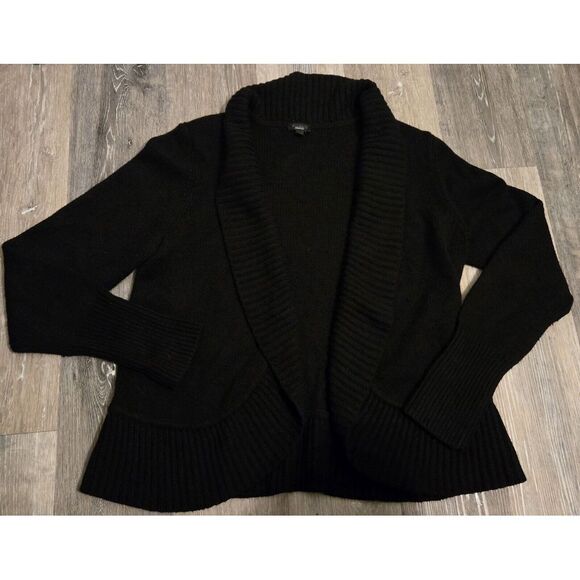 Talbots Lambswool Black Open Front Knit Cardigan Sweater Long Sleeve‎ Classic LG - Picture 3 of 4